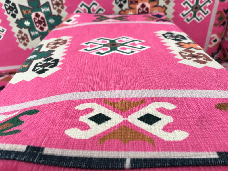 Pink floor seating, Majlis sofa set, Arabic sofa, Floor couch, Window seat cushion, Reading nook cushion, Chenille cushion cover, FS 19 画像 12