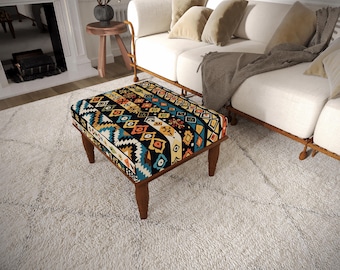Multicolored Tribal Ottoman | Walk In Closet Stool | Southwestern Wood Seat