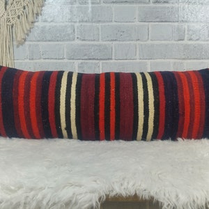 handgemaakt kussen, kelim kussensloop, blauwe kussensloop, thuis wonen, sierkussen 12 x 36, Turkse kussensloop, interieur, bedkussen, 617