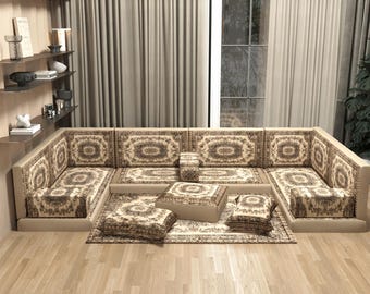 Sofá modular de suelo con medallón marrón descolorido / Conjunto Majlis vintage / 7236-3