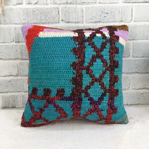 blue red pillow, handmade pillow, cushion cover, euro sham pillow, throw pillow, kitchen pillow, 14 x 14 pillow, ethnic pillow, 1167