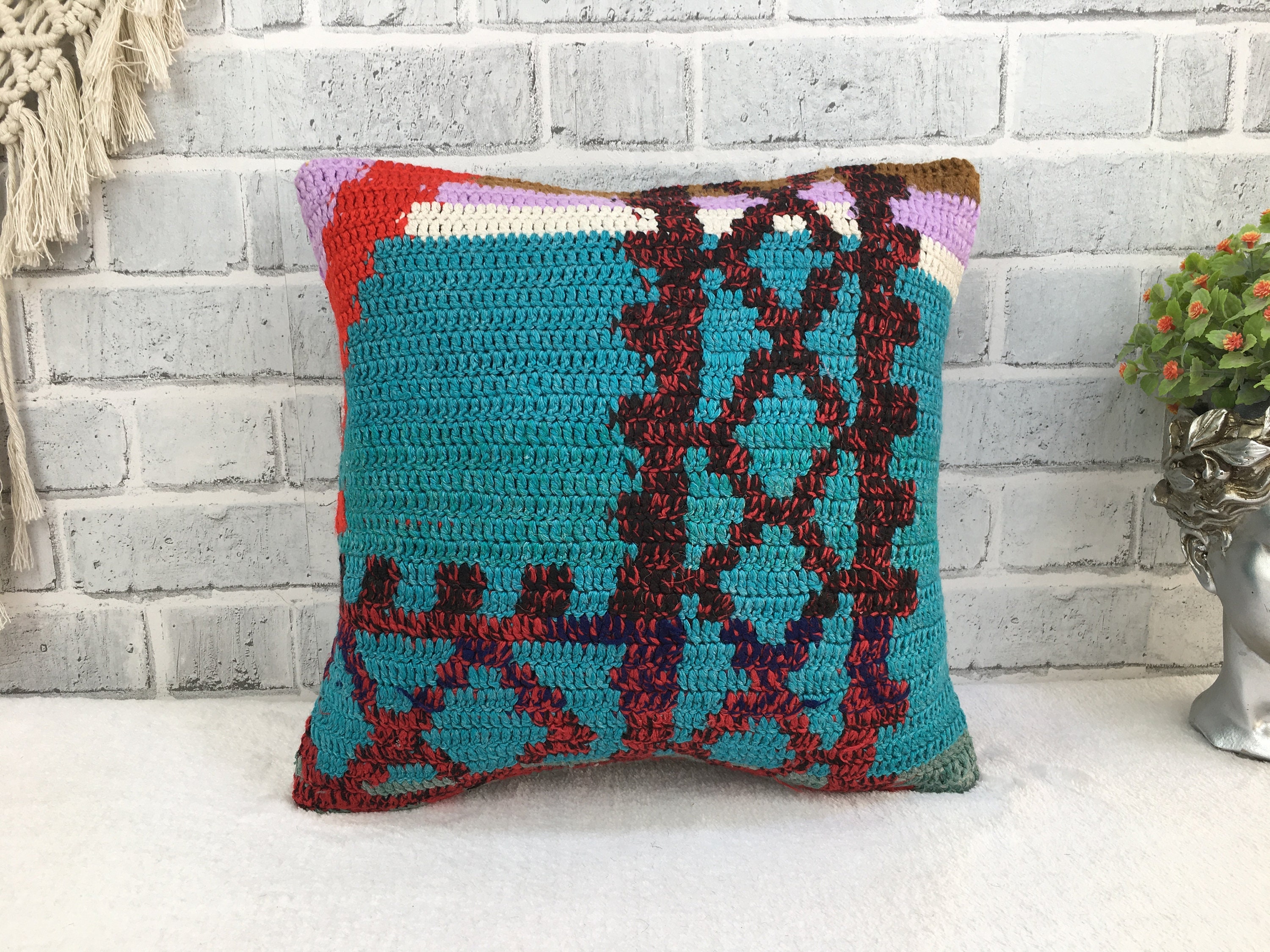 Blue red pillow handmade pillow cushion cover euro sham Etsy