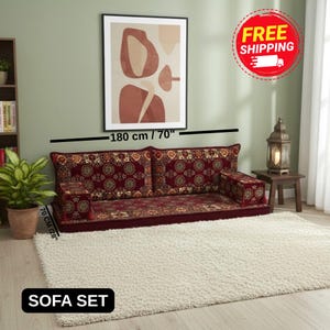 Turkoman kilim pattern sofa, Arabic sofa set, Handmade Floor cushion set, Rest floor couch, Library cushion set, Soft floor couch, FS 31