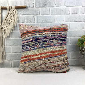 16x16 vintage kilim pillow, multicolor pillow, striped pillow, wool pillow, couch pillow, kids room decor, handmade kilim pillow, 3887