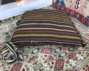 vintage floor cushion, nomadic pillow, kilim floor pouf, under desk pouf, hand woven cushion, striped pillow, home decor, 30x33x8 , FP 798