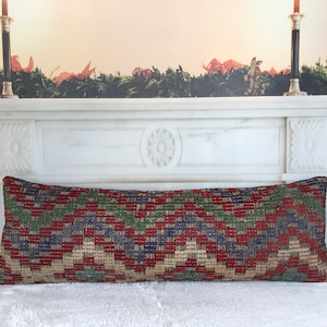 Decoración lumbar, almohada kilim larga, funda de almohada lumbar, almohada lumbar bohemia, almohada para banco de entrada, almohada de 12 x 36, cojines kilim, almohada grande, 2384