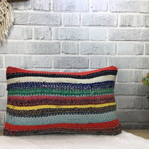 sofa pillow, decor pillow, kilim pillow 12 x 20&#39;&#39; boho pillow, handmade pillow, throw pillow, striped pillow, decorative kilim pillow,  1863