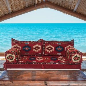 Floor sofa seating, Single kilim sofa, Arab sofa, Floor cushion, Ottoman cushion, Floor couch with armrest, Moroccan cushion, FS 16