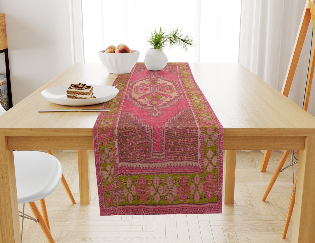 Magnificient Dining Table Scarf, Pastel Color Table Runner, Aztec