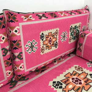 Pink floor seating, Majlis sofa set, Arabic sofa, Floor couch, Window seat cushion, Reading nook cushion, Chenille cushion cover, FS 19 画像 9