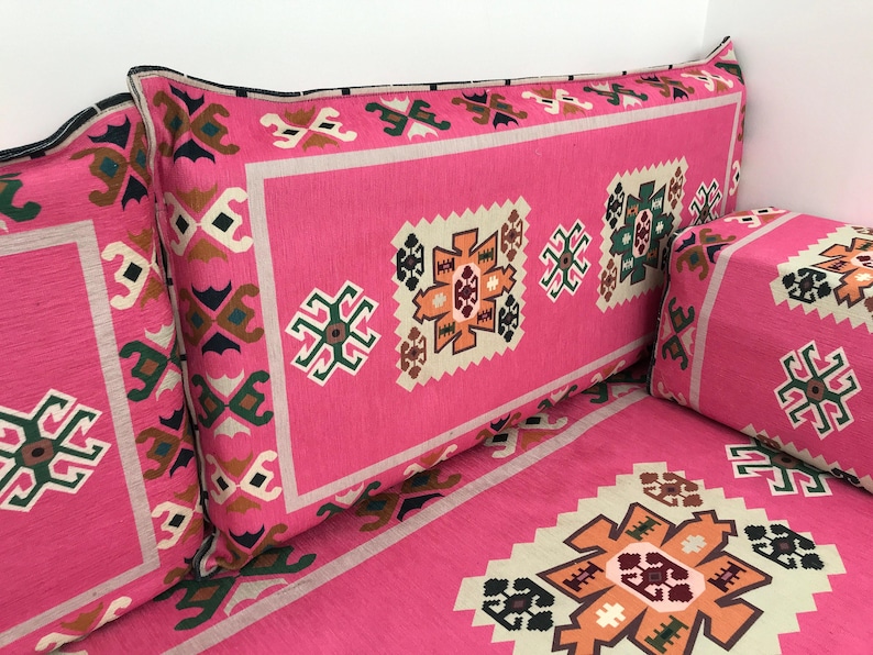 Pink floor seating, Majlis sofa set, Arabic sofa, Floor couch, Window seat cushion, Reading nook cushion, Chenille cushion cover, FS 19 画像 9