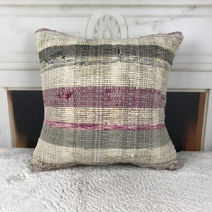 plaid accent pillow, boho wool pillow, bedroom pillows, 16x16 kilim pillow, home decor pillow, check pillow cover, decorative pillow, 4799
