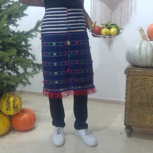 blue white apron , vintage apron , embroidered kilim apron , woven apron , nomadic apron , apron for kitchen , half apron  , antique apron