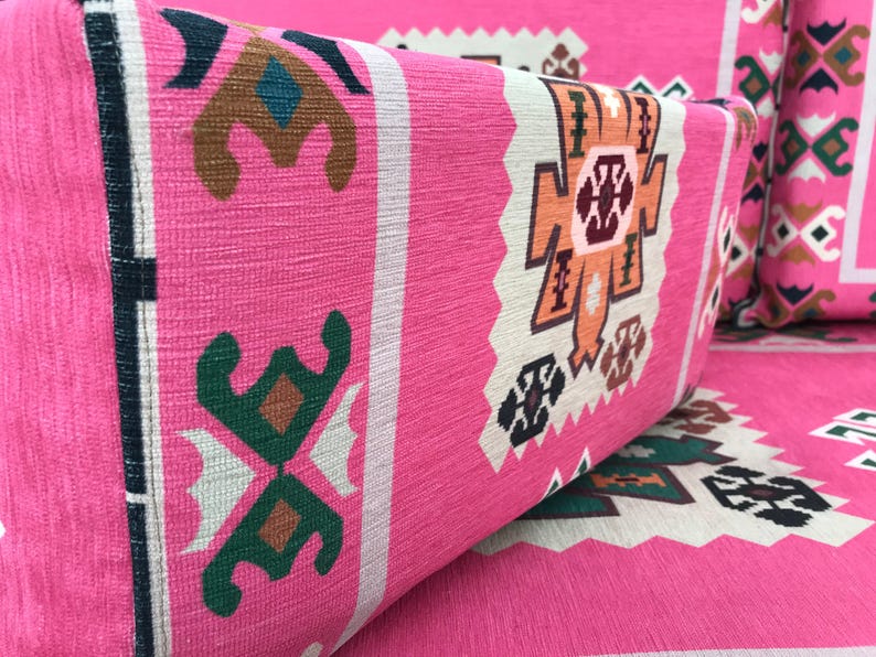 Pink floor seating, Majlis sofa set, Arabic sofa, Floor couch, Window seat cushion, Reading nook cushion, Chenille cushion cover, FS 19 画像 6