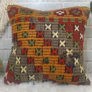 throw kilim pillow, chair pillow, corner pillow, 16 x 16 kilim pillow, antique sofa pillow, gothic pillow, decorative pillow ,  2554