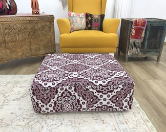 Golden Bohemian Pouf Cover Gold Room Décor Pouffe Ottoman Boho Chic Seating  Area Pillow Case 