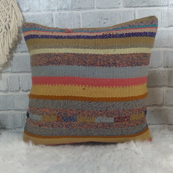turkish pillow , kilim pillow , handmade pillow , 16 x 16 pillow , organic pillow , wool pillow , bed pillow , euro sham pillow , 1835