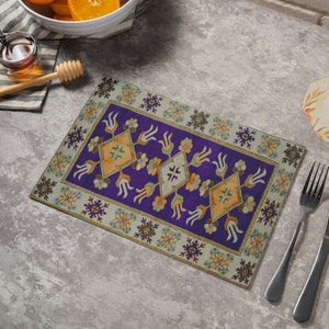 Velvet tableware, Exotic dining room placemats, High-quality printed rug design placemat, Elegant vintage kilim pattern placemat, 12117-02