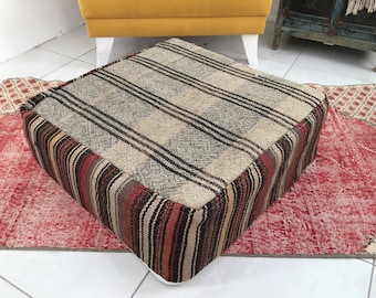 Puf otomano de suelo, cojín a cuadros, cojín para asiento de ventana, cojín de picnic, cojín de yoga, cojín de porche, asiento Kilim, 24x24x8, FP 1066