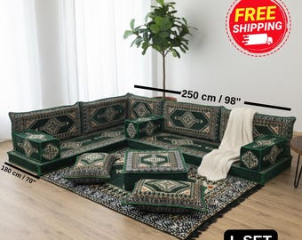 Sectional sofa set, Turkish cushion, Green floor sofa, Window seat cushion, Floor pouf ottoman, Floor couch cover, Majlis seating, FS 18