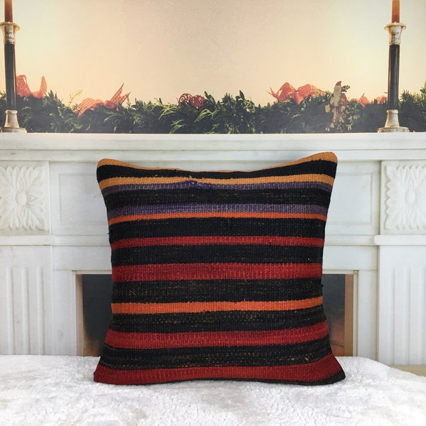 turkish kilim pillow, wool pillow cover, bed decor lumbar, stripe pillow cover, multicolor pillow, bench pillow kilim, 20x20 pillow, 2921