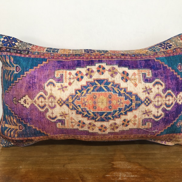 Lendenkissen, Luxuskissenbezug, Küstenkissen, Samtkissen Sham, Lila Kissen, Boho Kissen, Bettkissen, Kelim Design, 12502-02