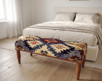 Star Geometric Ottoman Bench: Handmade Upholstered Turkish for Living Room and Bedroom