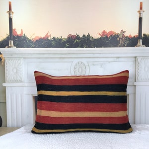 turkish kilim cover, striped kilim pillow, couch lumbar pillow, handmade wool pillow, decorative lumbar pillow, 16x24 inches pillow, 2510