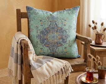 Patterned pillow, Danish color room, Velvet pillow, Sofa pillow, Bedding pillow, Ethnic pillow, Aesthetic pillow, Pillow cover, 6936-02