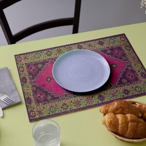 Unique home decor Turkish rug placemats, Cultural heritage style dining accessories, Sophisticated vintage kilim pattern placemats