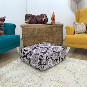 Turkish pouf cover, Boho pillow cases, Handmade pillow, Throw pillow, Couch pillow, Square pouf, Garden decor, 24x24x8 inches, FP 252