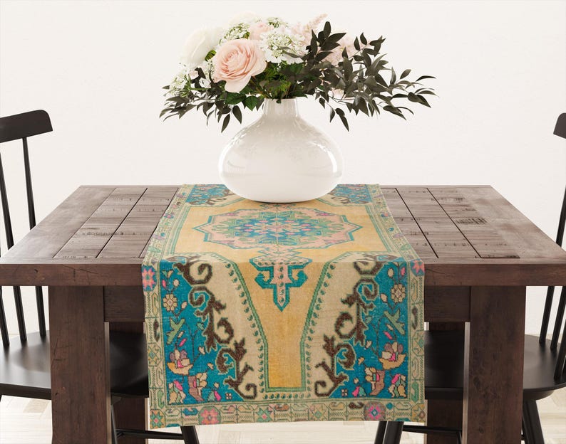 Middle Eastern style long table scarf crafted with elegant patterns, designed to enhance dining tables, coffee tables, or consoles. This stylish home furnishing accessory adds a unique decorative touch, bringing warmth and character to any room setting.