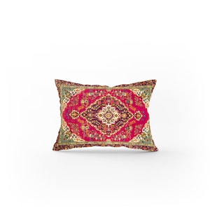 Lumbar pillow, Floral velvet, Accent double sided, Decorative pillow, Turkish rug print, Soft color, Adorable pink, Pillow case, 12505-02