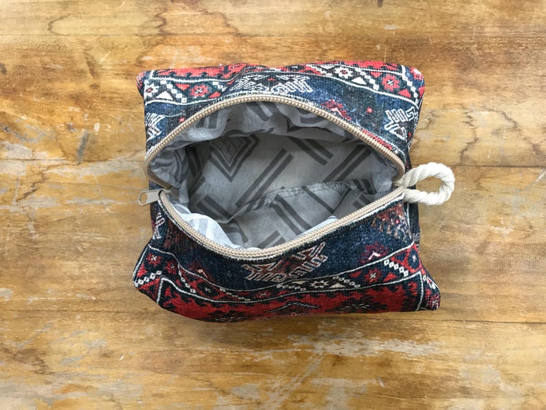 Bolsita hecha a mano, neceser de maquillaje kilim, organizador de viaje, bolso de viaje boho chic, bolso para joyas, bolso para accesorios, neceser para delineador de ojos, regalo para ella imagen 2