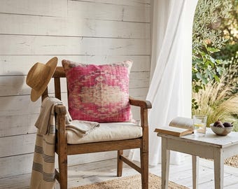 Pink pillow cover, Bedding pillow, Couch pillow, Home decor, Double sided, Turkish rug pillow, Bolster pillow, Rustic pillow cover, 8285-01