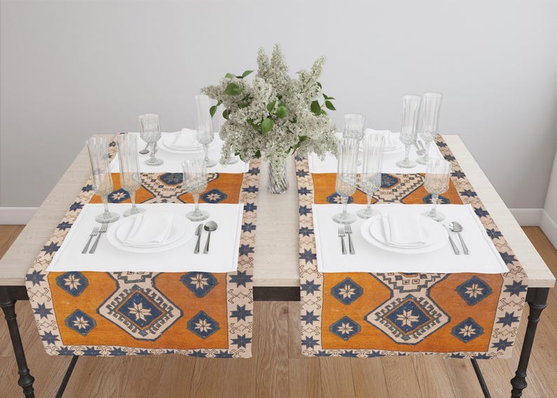 Runner for daily use, Rich autumn colors runner, Thanksgiving runner, Orange color runner, Runner for dining room, Washable runner, 13676