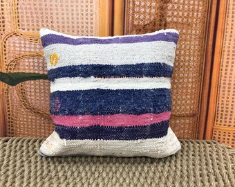 Vibrant Multicolor Kilim Throw Pillow, 18x18 Decorative Boho Cushion, Bright Outdoor Pillow, Eclectic Sofa and Couch Pillow, 18x18kp221