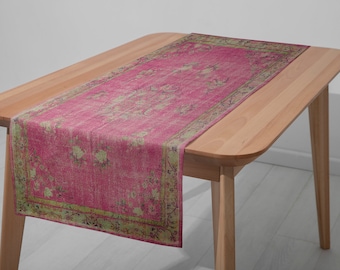 Thulian pink runner, Timeless runner, Stain resistant table scarf, Fabric printed runner, Unique turkish kilim runner, Noble runner, 8696-02