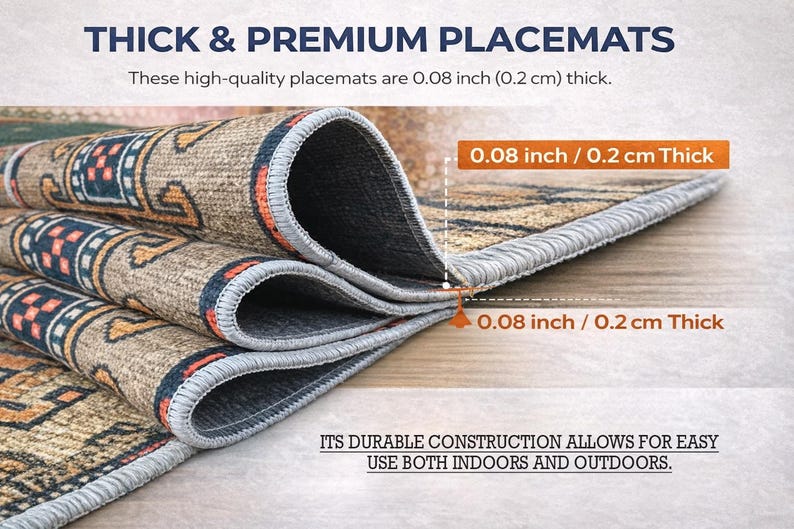 a close-up view of a thick and premium placemat, highlighting its thickness and construction.