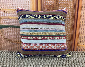 Square Kilim Pillow, Vintage Couch Pillow, Handmade Cushion, Turkish Kilim Pillow, All Size Pillow, Gift for Him, Large Pillow 16x16kp179