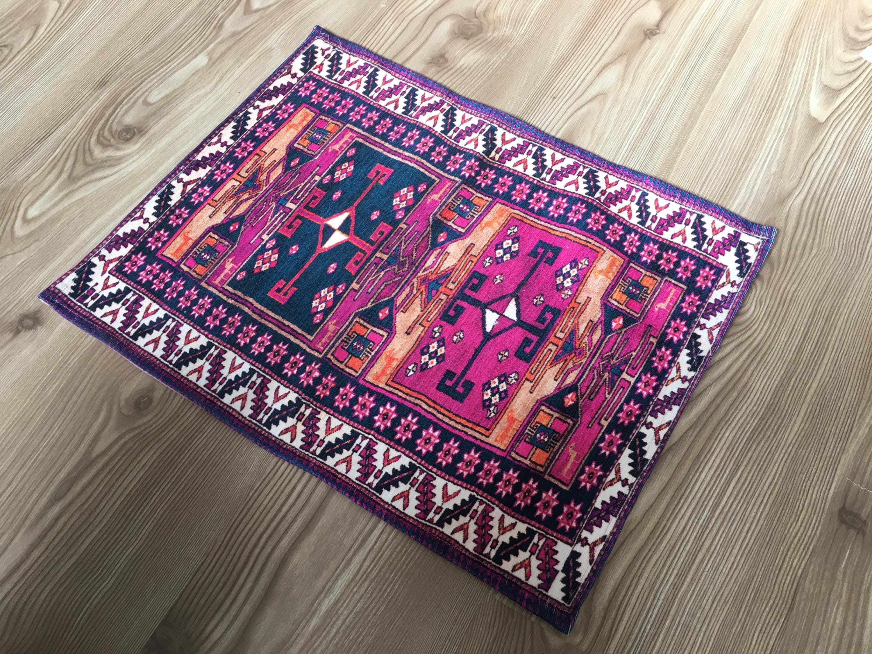 ヴィンテージプリントのプレースマット、エレガントなトルコキリムラグ