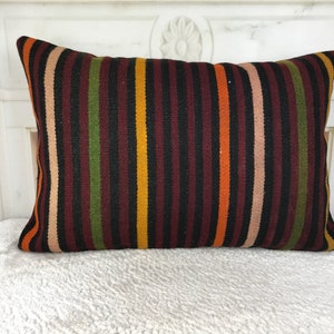 organic kilim lumbar, colorful design pillow, wool decorative pillow, bench cushion pillow, bedroom floor pillow, 16x24 inch pillow, 2475