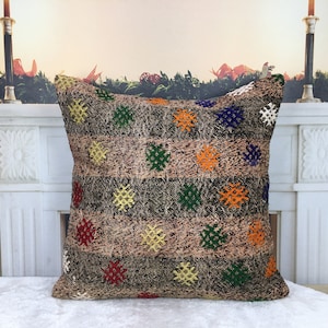 square kilim pillow, decor pillow, embroidery pillow, cushion seating, authentic pillow, 24x24 pillow cover, vintage decor pillow, 1290