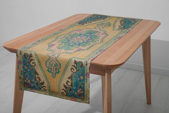 Middle Eastern Table Runner: Vintage Turkish Rug Design, Soft Fabric 12531-01