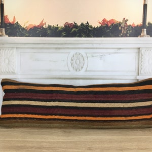 striped kilim pillow, lumbar pillow, throw pillow, kilim pillow, turkish kilim pillow, long bed pillow, 12x36 pillow, vintage pillow, 1639