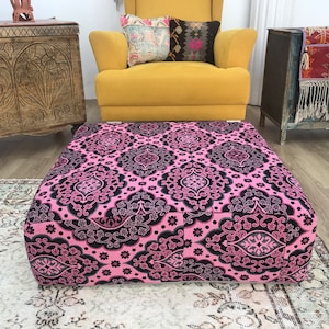Bohemian cushion, Ottoman cushion, Window seat cushion, Fabric pillow, Floor pillow, Pink cushion cover, 28x28x8 inch, Floor pouf, FP 237