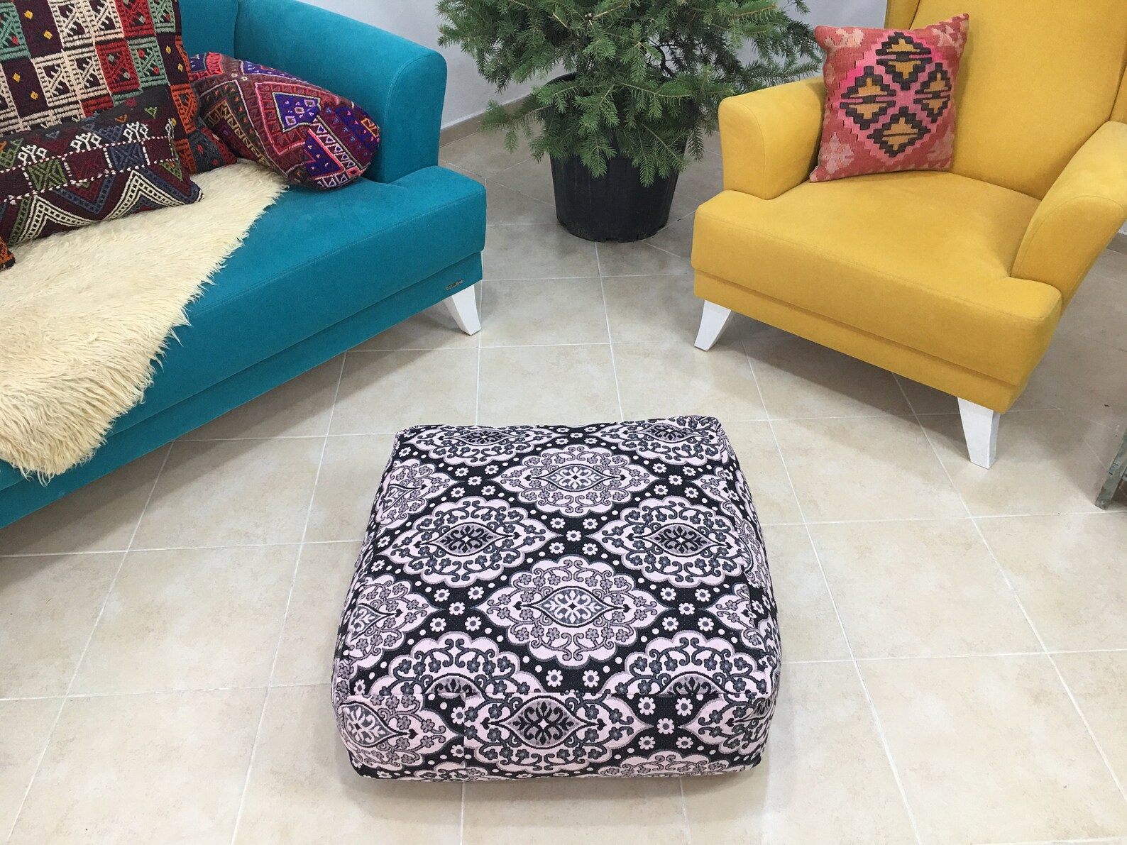 Handmade Pouf Pillow Puff Floor Pillow Throw Pillow Fabric Etsy