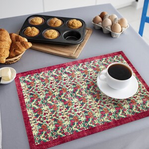 Eclectic style kilim print fabric placemats, Designer look ethnic table mat collection, Bohemian chic vibrant dining placemats, 1630-02