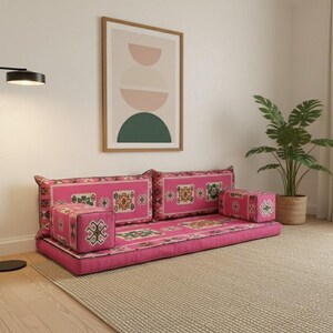 Pink floor seating, Majlis sofa set, Arabic sofa, Floor couch, Window seat cushion, Reading nook cushion, Chenille cushion cover, FS 19 画像 13
