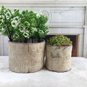 Ręcznie robiona doniczka kilim, naturalny organizer do przechowywania, doniczka w stylu boho, turecki kosz na dywan, osłona na roślinę w stylu vintage, PH 207